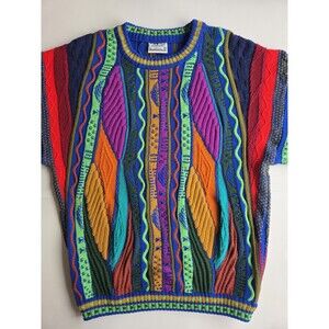 Vintage 80s-90s Coogi-style 3D textured multicolor Australian wool sweater